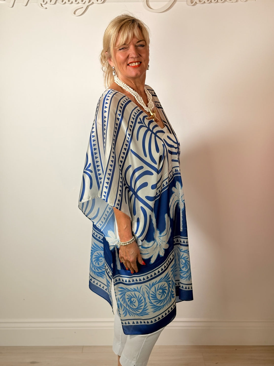 Silk-Blend Tropical Print Kaftan | Royal Blue