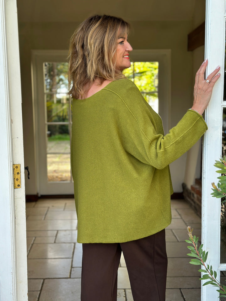 V-Neck Knitted Jumper | Olive