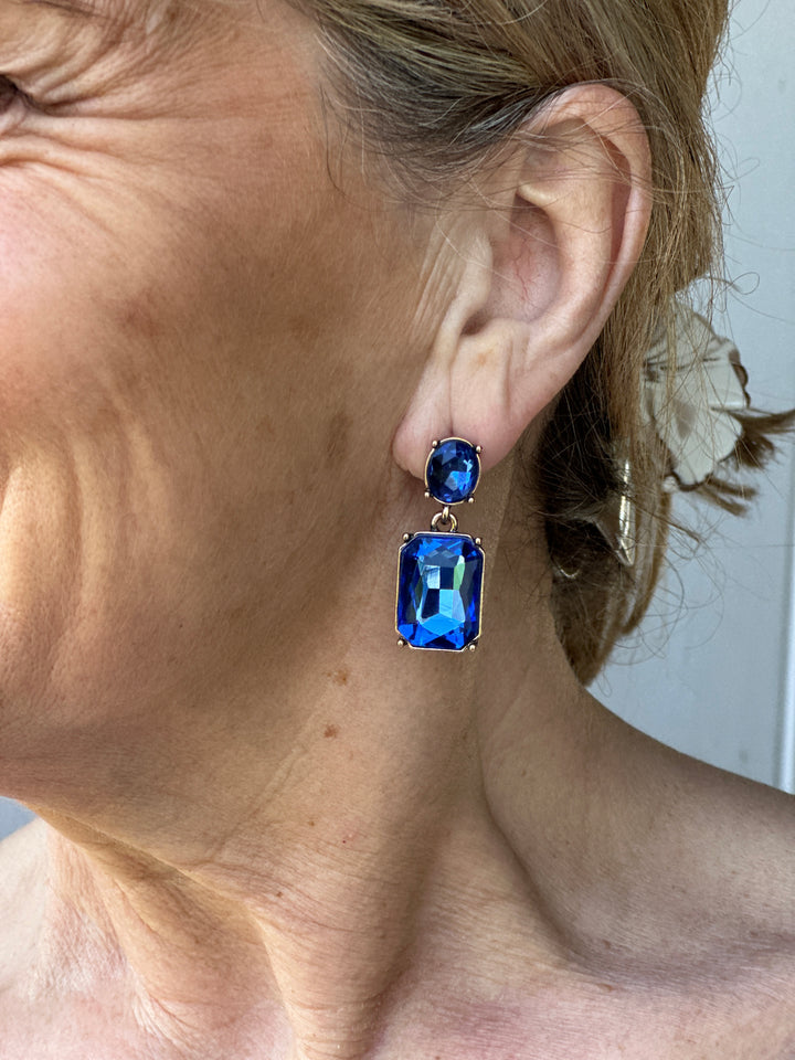 Oval & Square Gem Earrings | Royal Blue