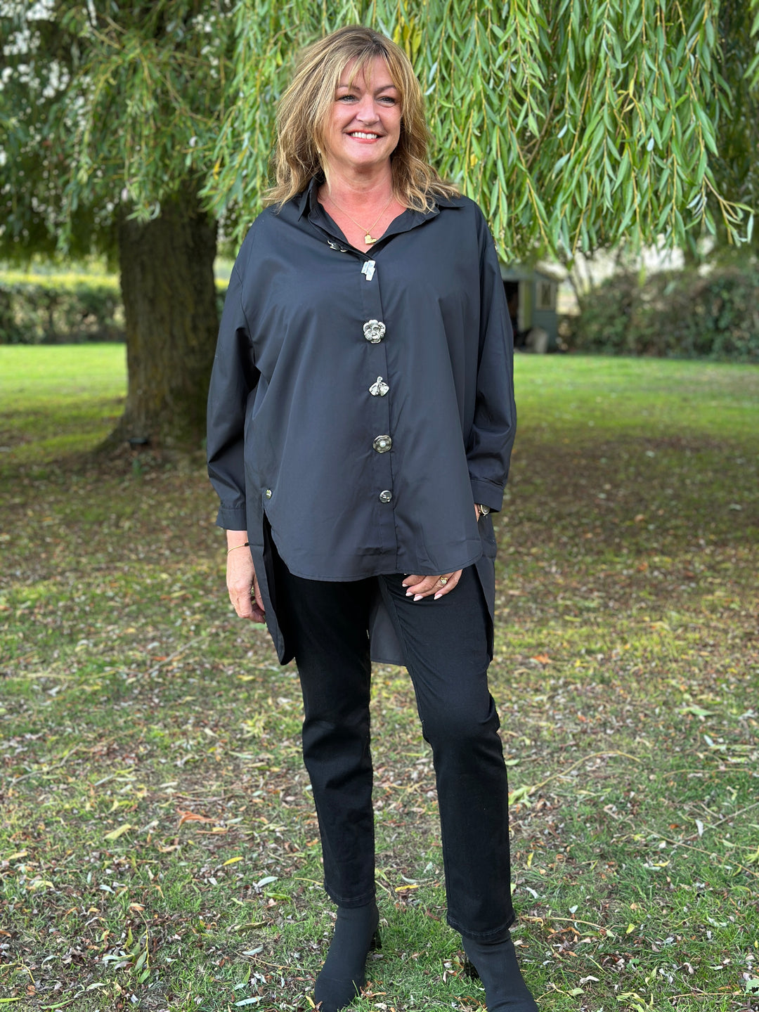 Silver Button Oversized Shirt - Malissa J | Black