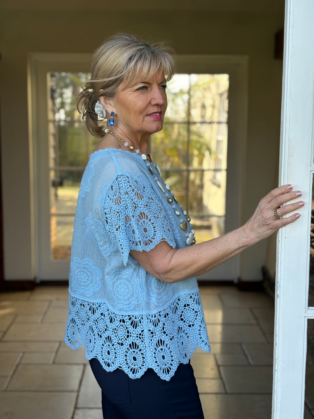 Crochet Floral Top | Sky Blue