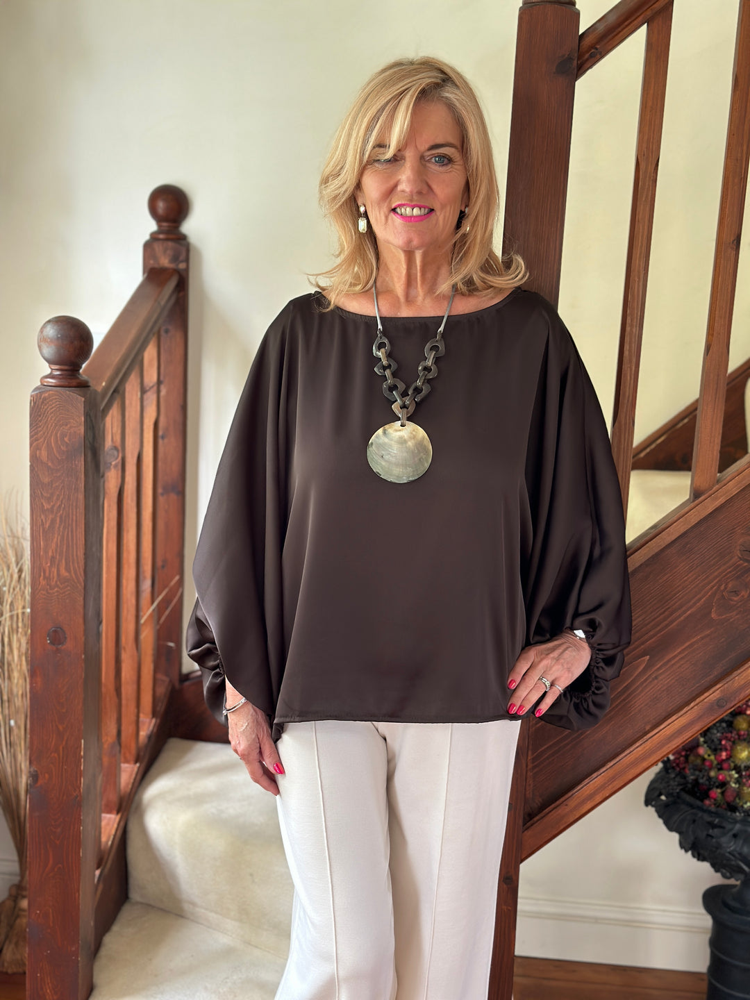 Satin Batwing Top | Chocolate