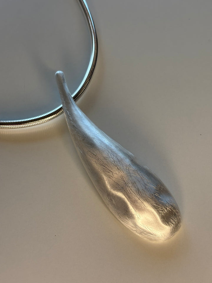 Large Tear Drop Pendant Necklace | Silver