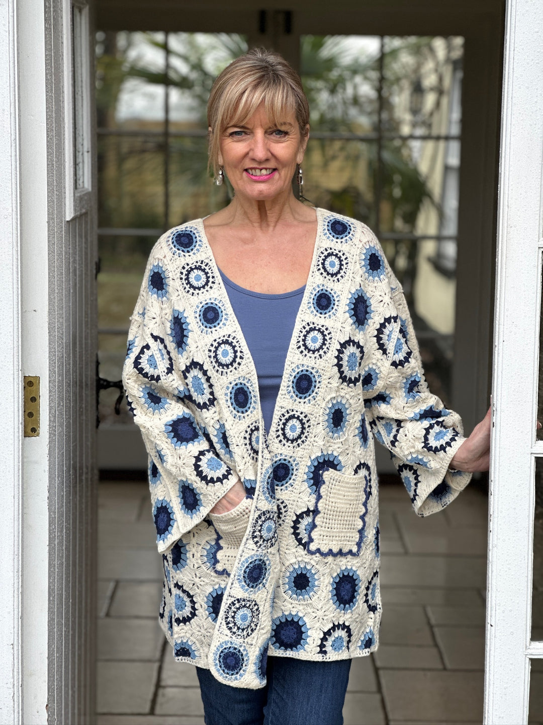 Crochet Circle Design Cardigan | Sea Blue - Mandy's Heaven 