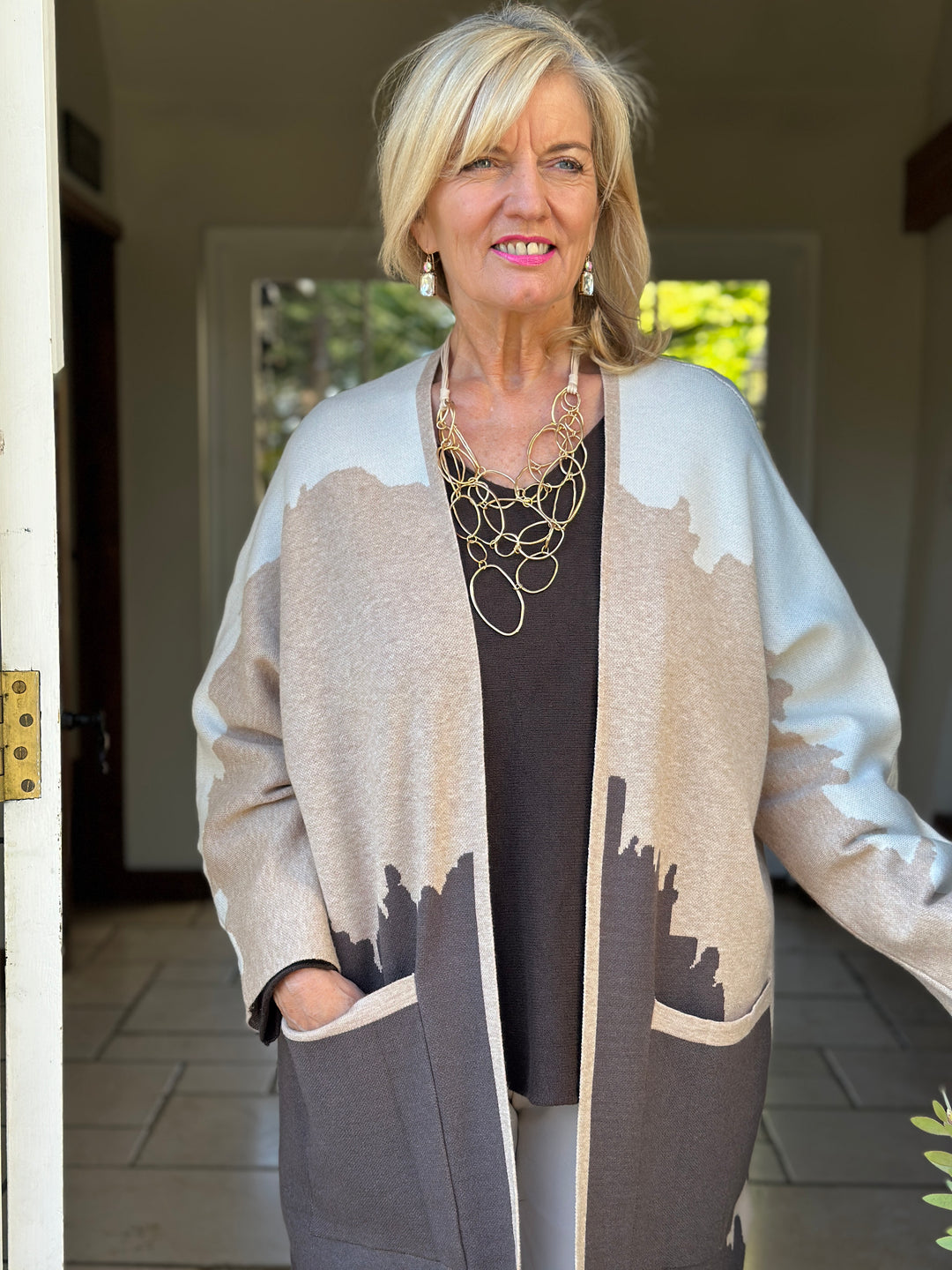 Long Line Knitted Pocket Cardigan | Neutral