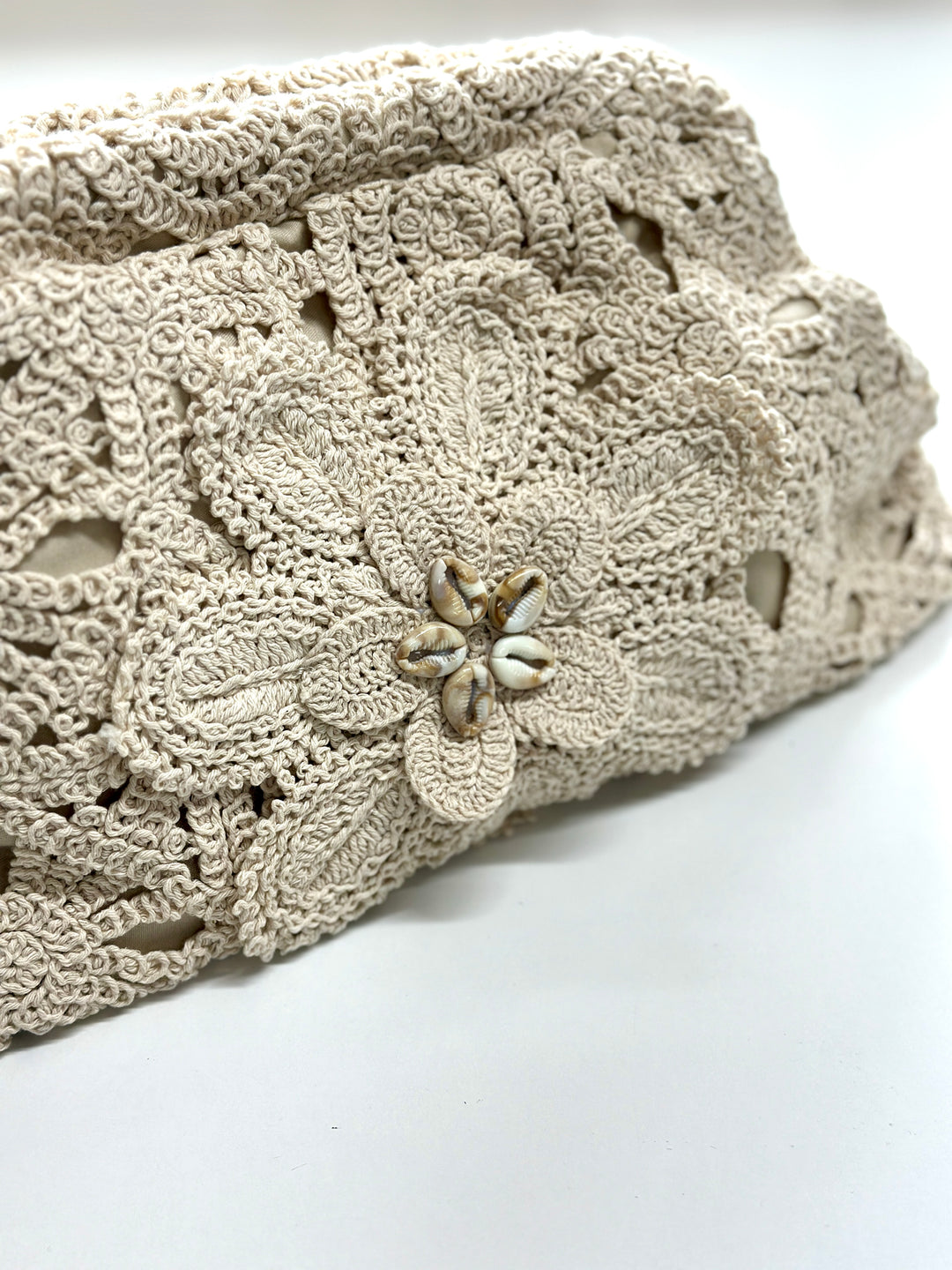 Crochet Floral Clutch Bag | Natural