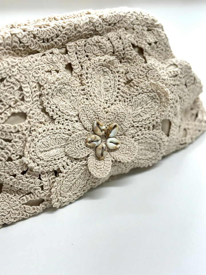 Crochet Floral Clutch Bag | Natural