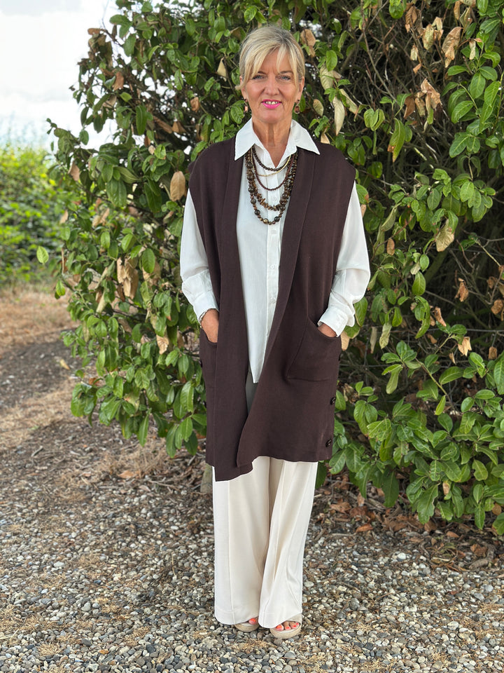 Button Pocket Gilet | Chocolate Brown