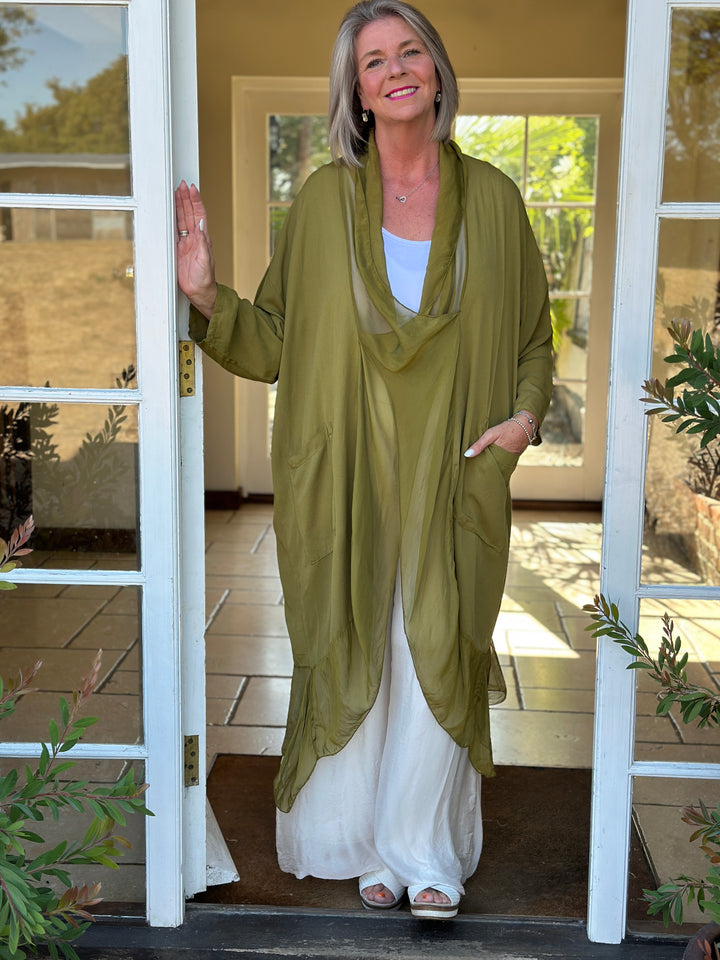 Silk Crossover Tunic | Olive