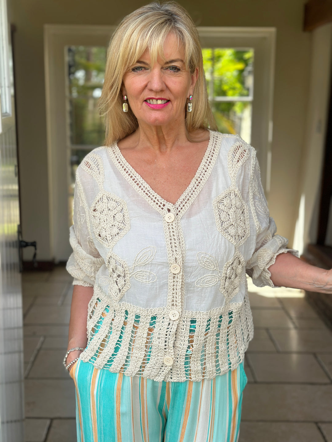 Cotton Crochet Jacket | Beige