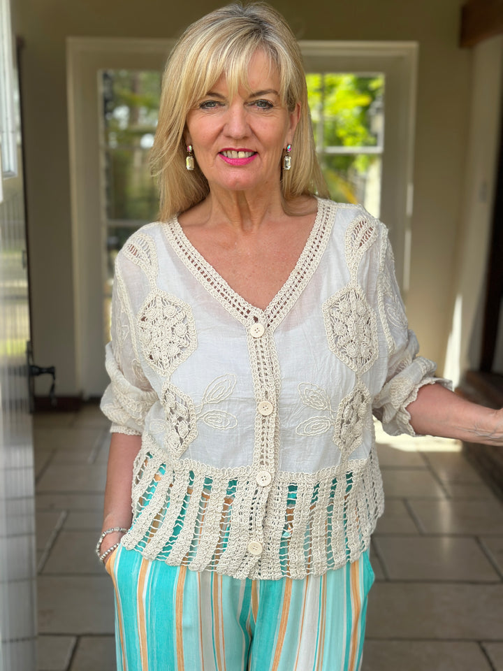 Cotton Crochet Jacket | Beige