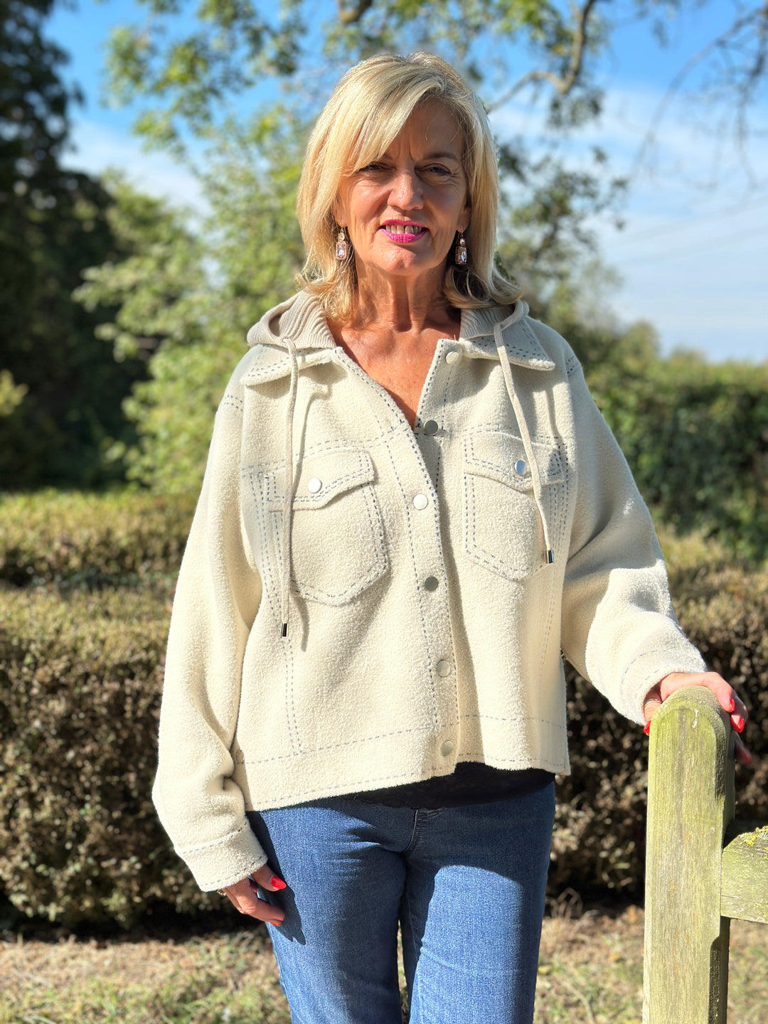 Stitch Detail Hoodie Jacket - Malissa J | Stone