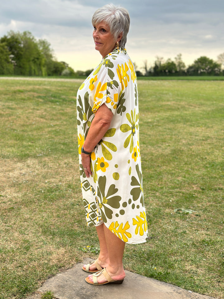 Abstract Print Tunic Dress | Khaki