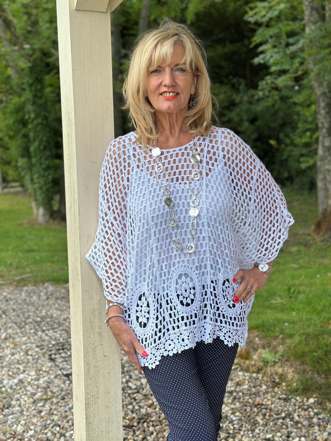 Crochet Lace Overlay Top | White