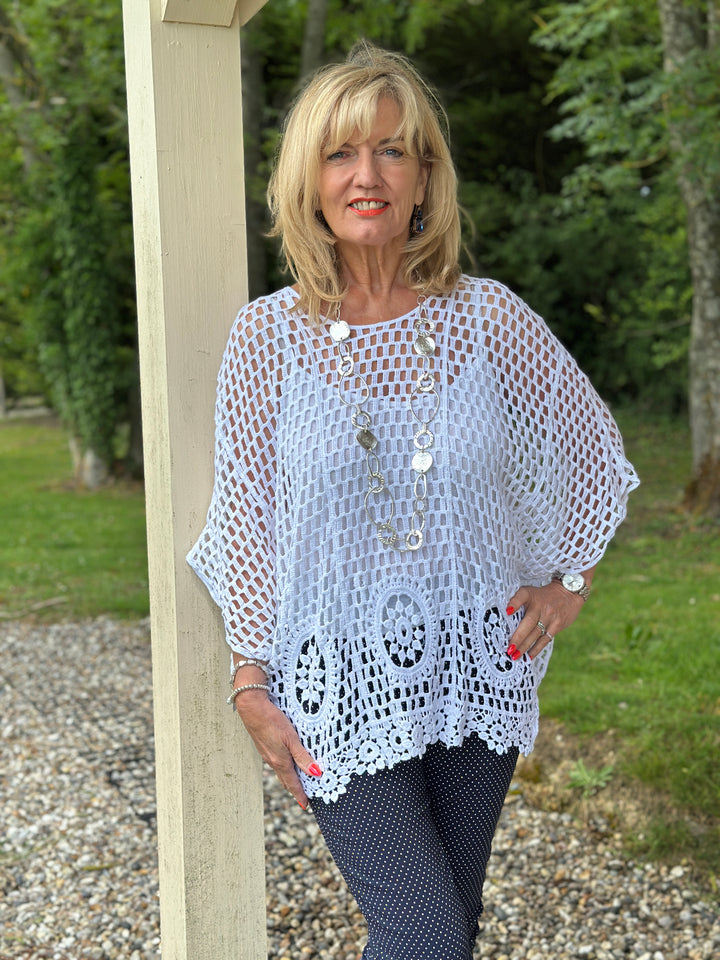 Crochet Lace Overlay Top | White