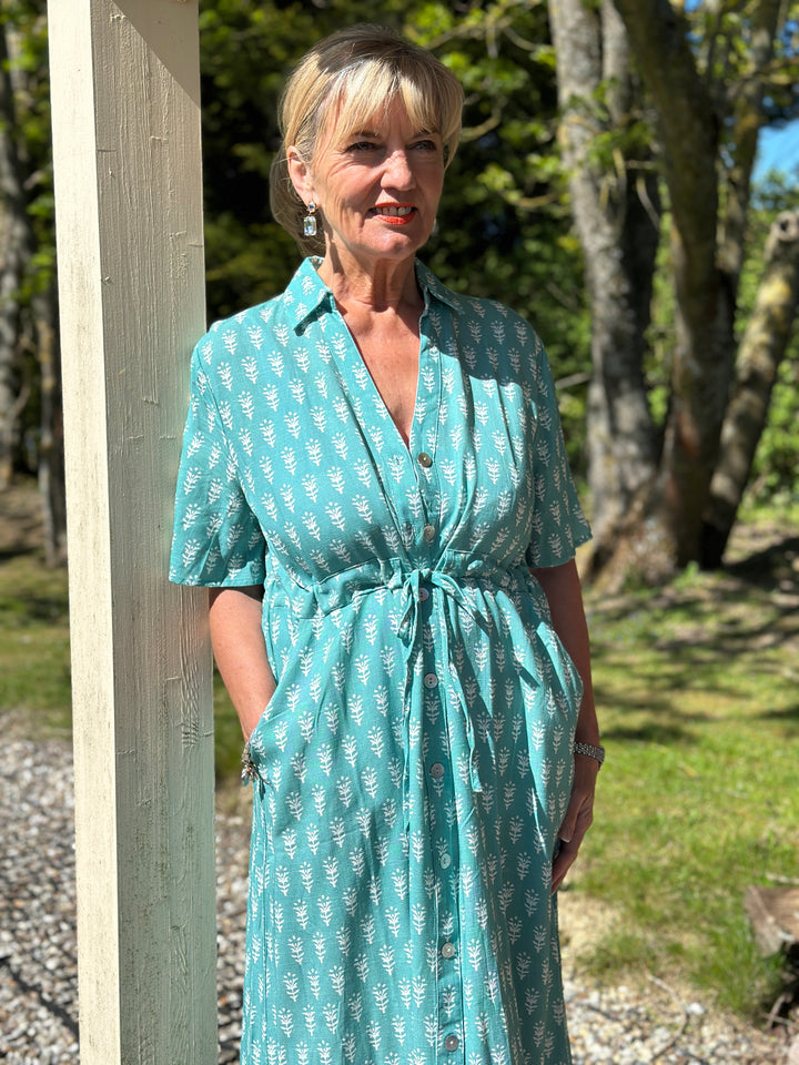 Drawstring Button Down Linen Dress DREAMS | Sea Foam