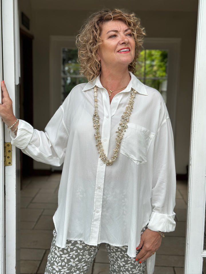 Layered Long Beaded Necklace | Beige