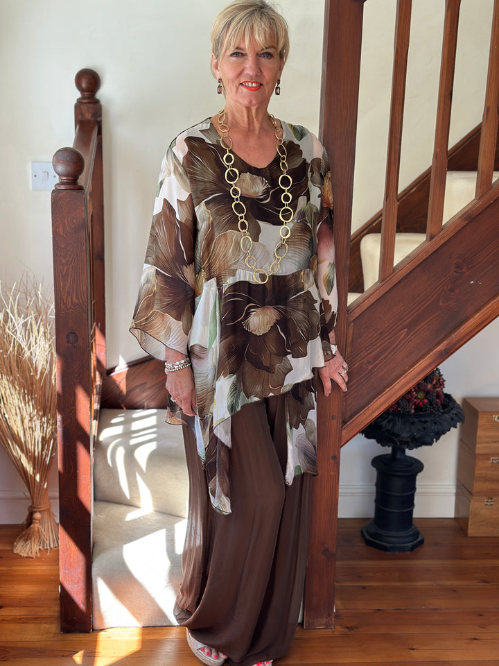 Isabella Flower Silk Blouse | Chocolate