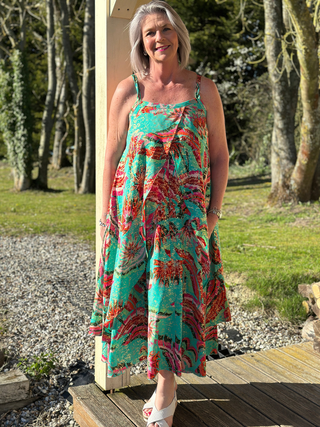 Strap Sleeve Midi/Maxi Dress - Malissa J | Tropical Green