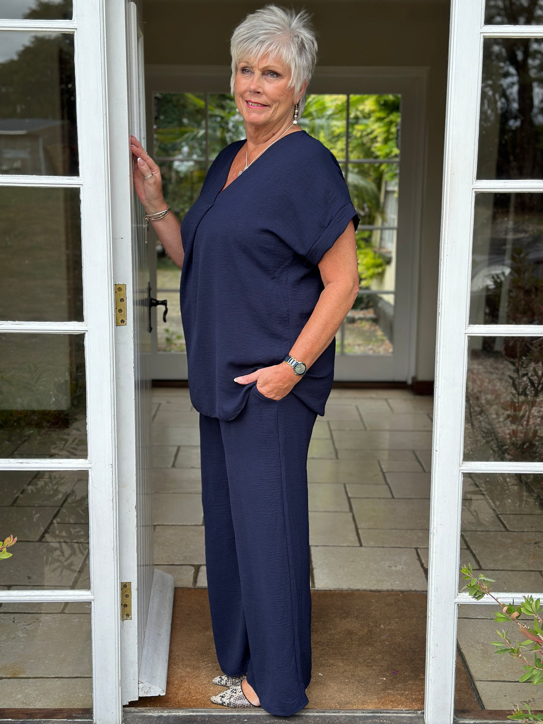 Pleat Neckline Two Piece Co-ord | Navy