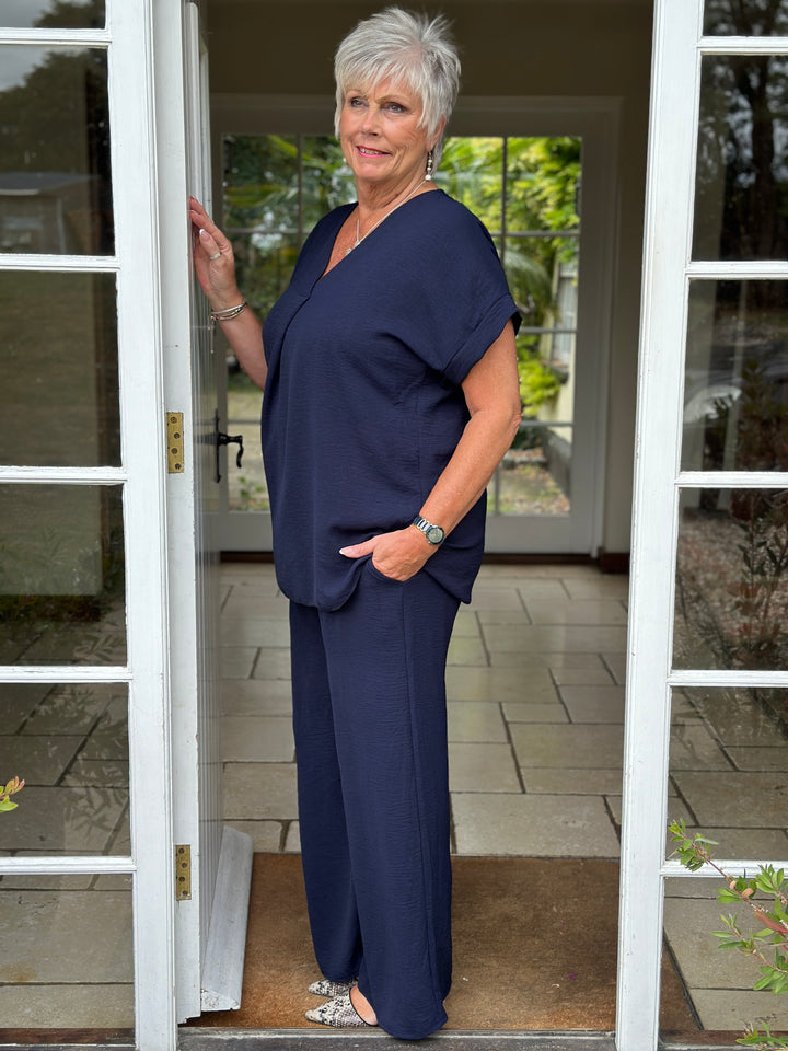 Pleat Neckline Two Piece Co-ord | Navy