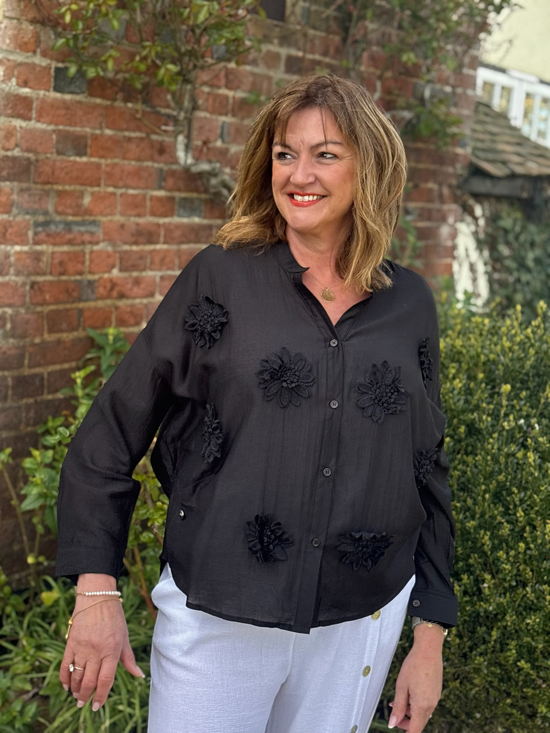 Blouse With Flower Detail  - Malissa J | Black