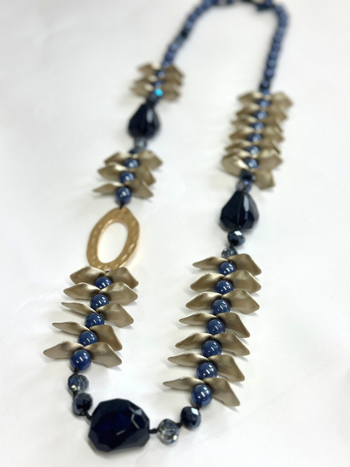 Leaf Cluster Long Necklace | Blue