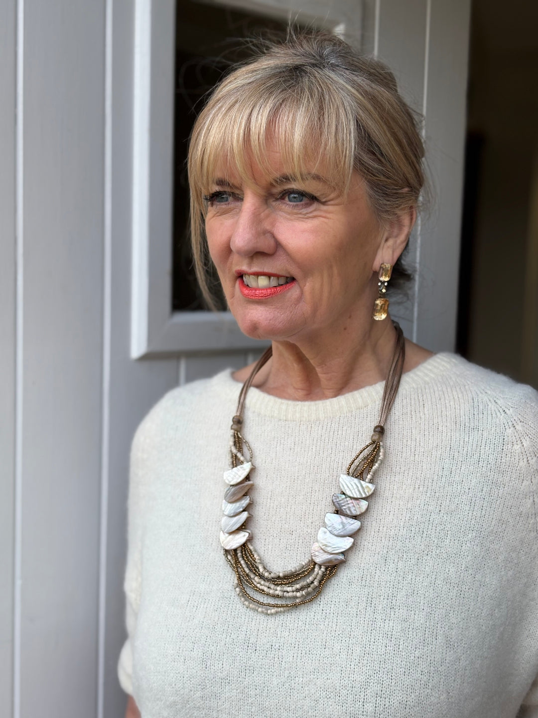 Multi Strand Half Moon Shell Bead Necklace | Stone Pearl