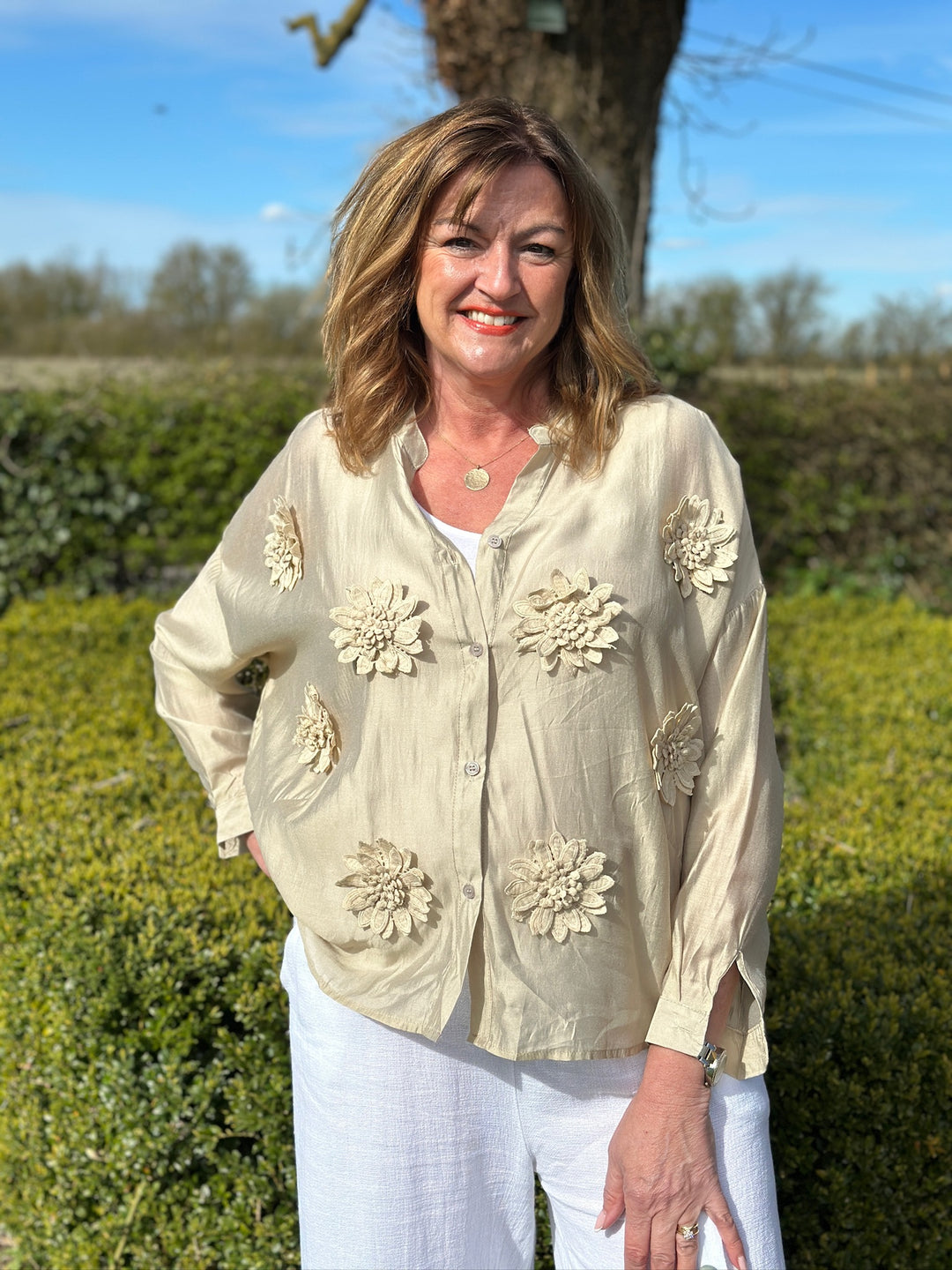 Blouse With Flower Detail  - Malissa J | Caramel