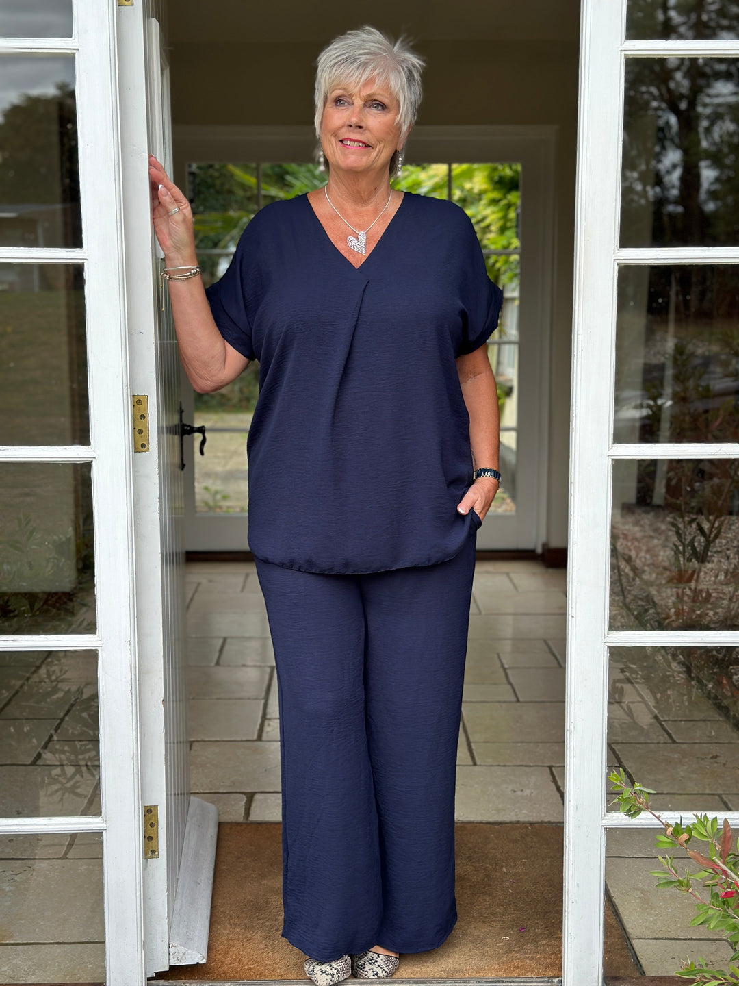 Pleat Neckline Two Piece Co-ord | Navy