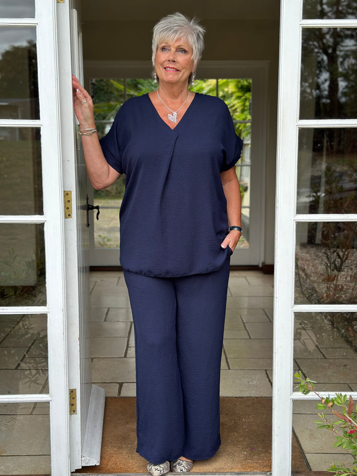 Pleat Neckline Two Piece Co-ord | Navy