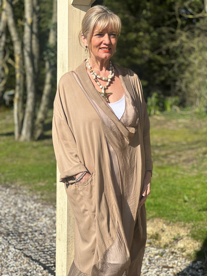 Silk Crossover Tunic | Coffee