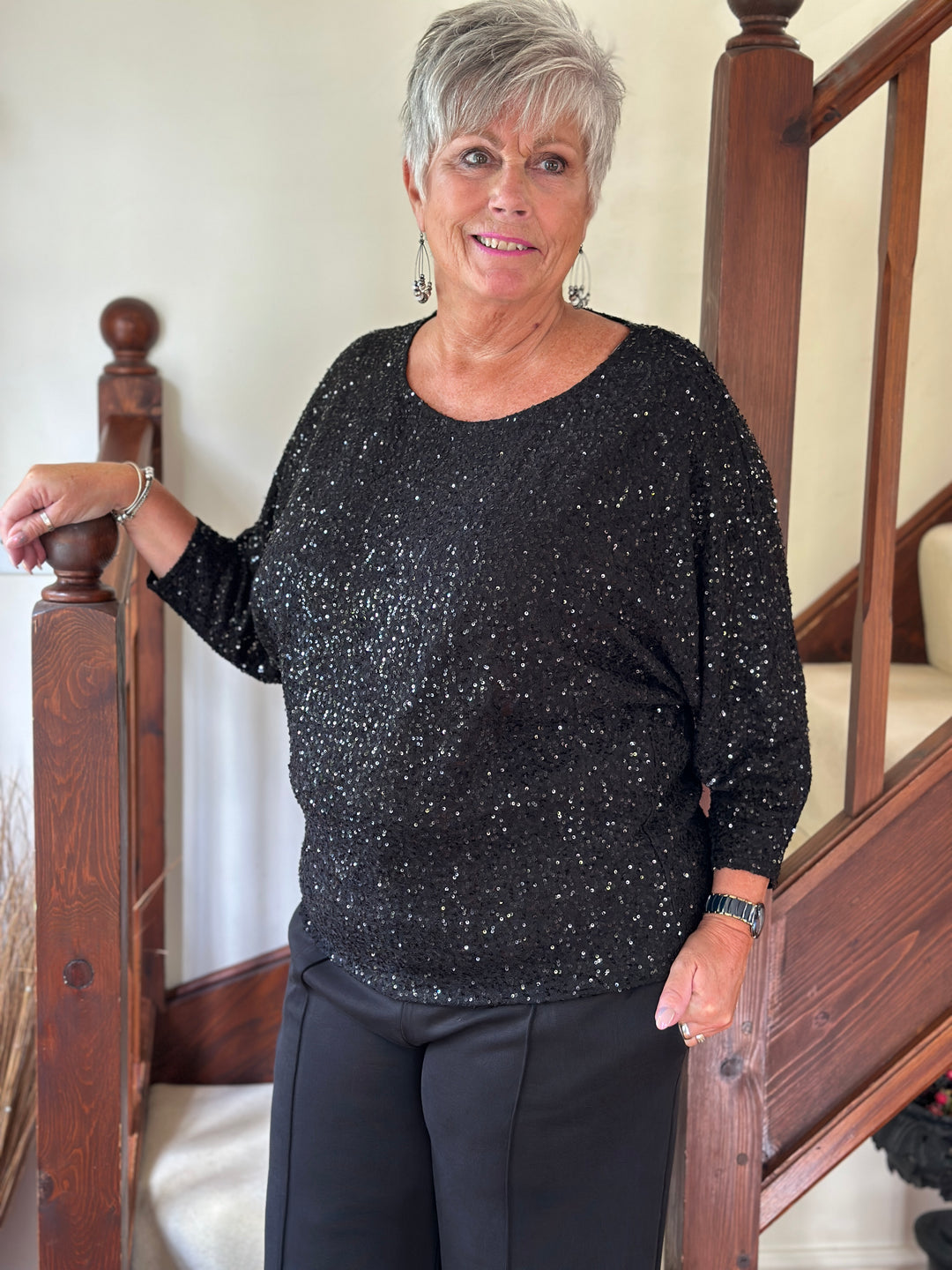 Sequin Batwing Top - Malissa J | Black