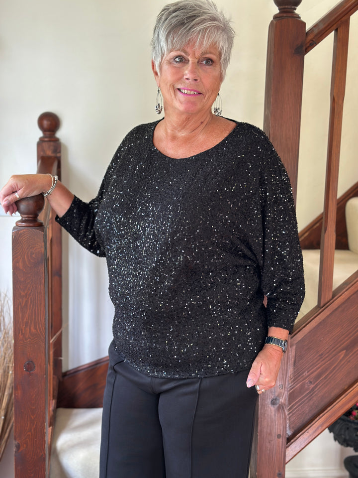 Sequin Batwing Top - Malissa J | Black