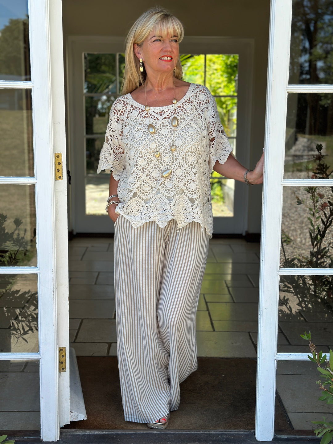 Two Piece Cotton Crochet Top | Beige