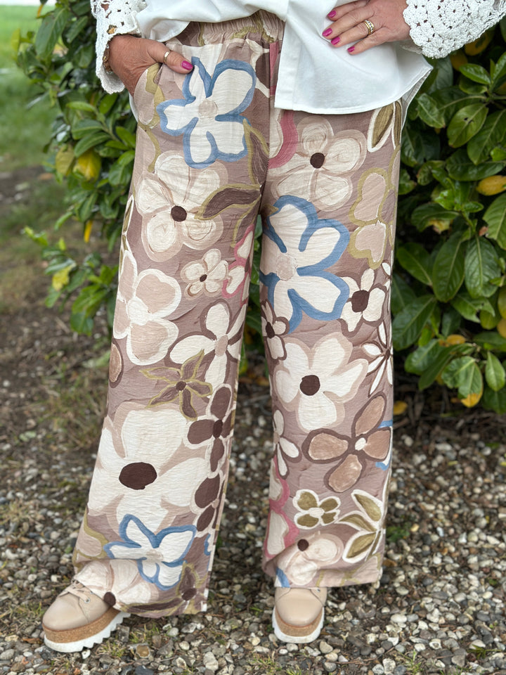 Abstract Bloom Wide Leg Trousers | Mocha