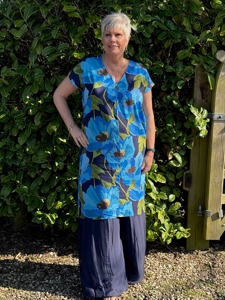 Floral V-neck Kaftan Dress | Blue