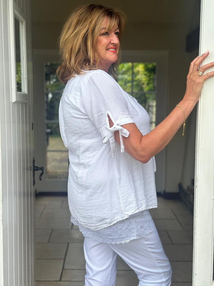 V-Neck Tie Top | White