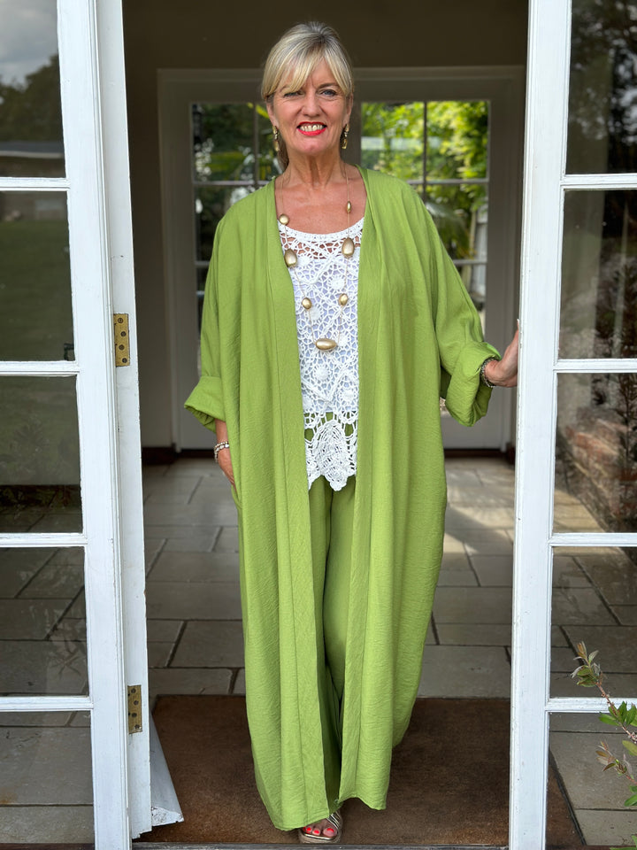 Longline Cardigan Two Piece Co-ord Set | Lime