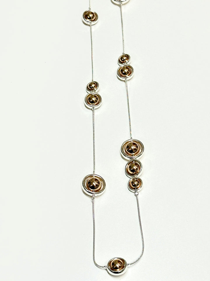 Orbit Bead Long Necklace | Silver & Rose Gold