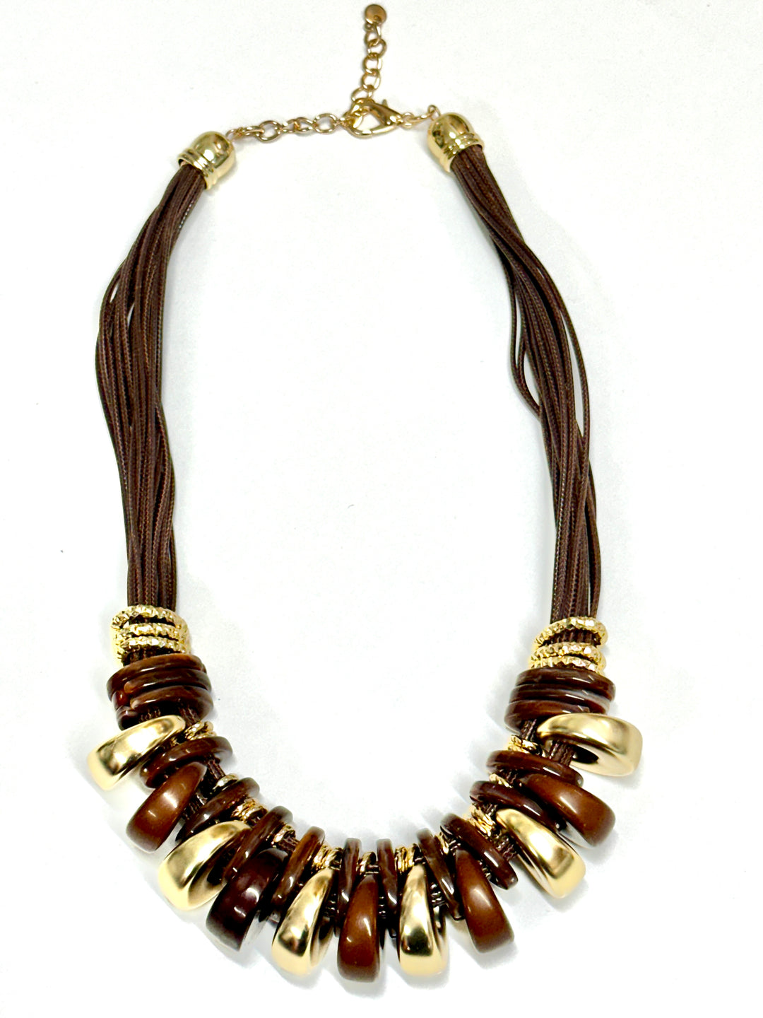 Layered Chunky Rings Necklace | Brown & Gold