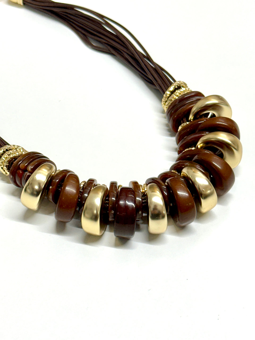 Layered Chunky Rings Necklace | Brown & Gold