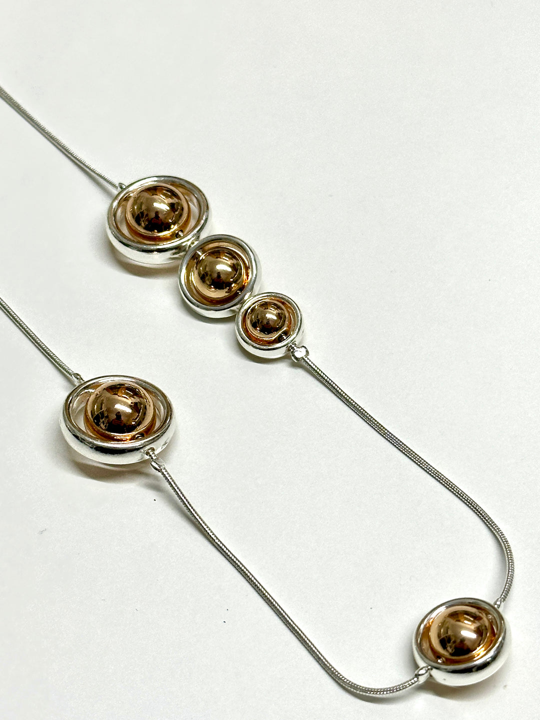 Orbit Bead Long Necklace | Silver & Rose Gold