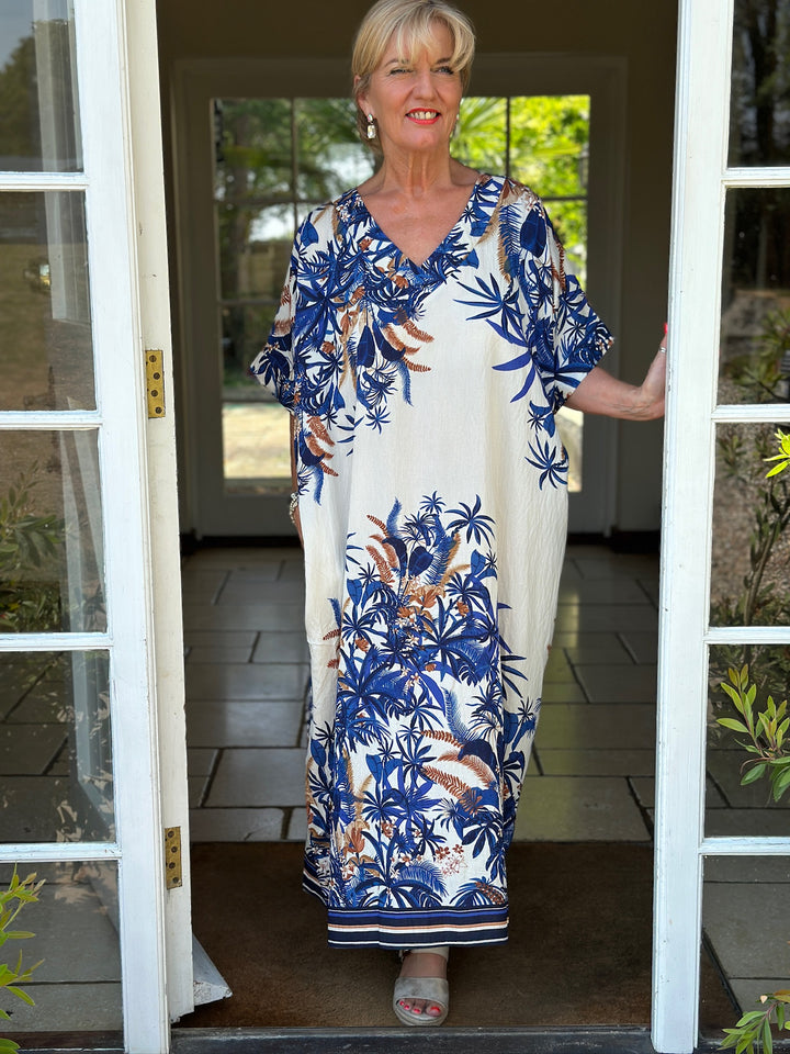 Tropical Palm Print Maxi Dress