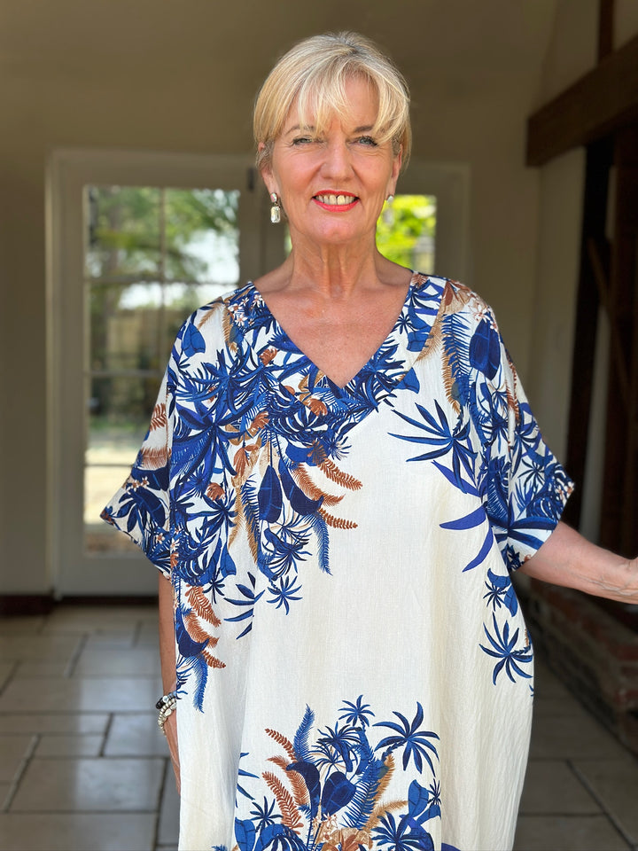 Tropical Palm Print Maxi Dress