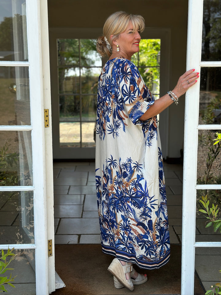 Tropical Palm Print Maxi Dress