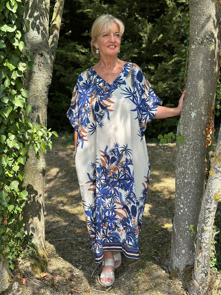 Tropical Palm Print Maxi Dress