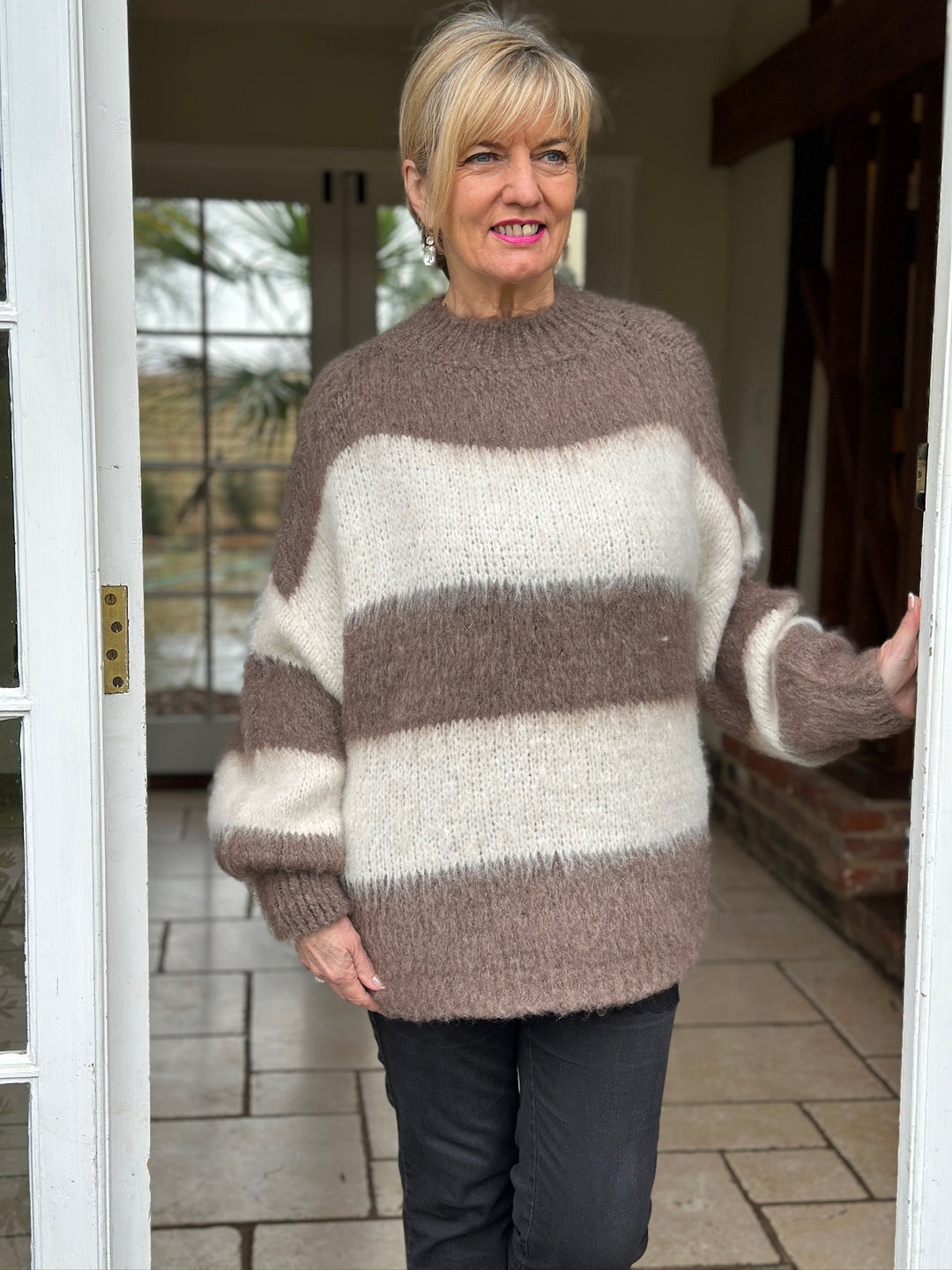 Bold Stripe Soft Knit Jumper | Neutral