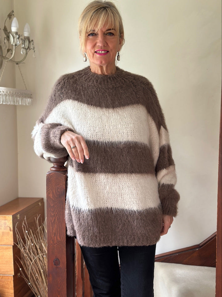 Bold Stripe Soft Knit Jumper | Neutral