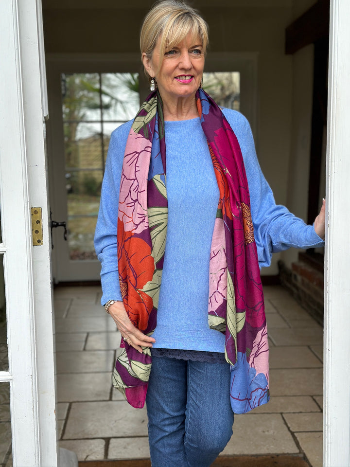 Soft Knit Batwing Top | Denim Blue